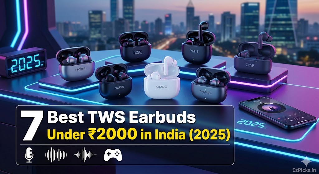 7 Best TWS Earbuds Under ₹2000 in India (2025) – Mic, Bass, ANC & Gaming Compared